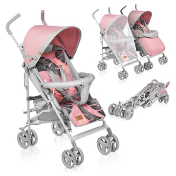 Buggy Lionelo Elia – bis 15 kg, Rücken - & Fußstütze verstellbar, mit Moskitonetz – Farbe: Rosa