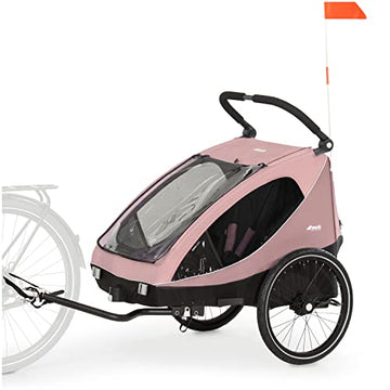 Fahrradanhänger Hauck Dryk Duo – für 2 Kinder, mit Buggyrad & Fahne – Rosa