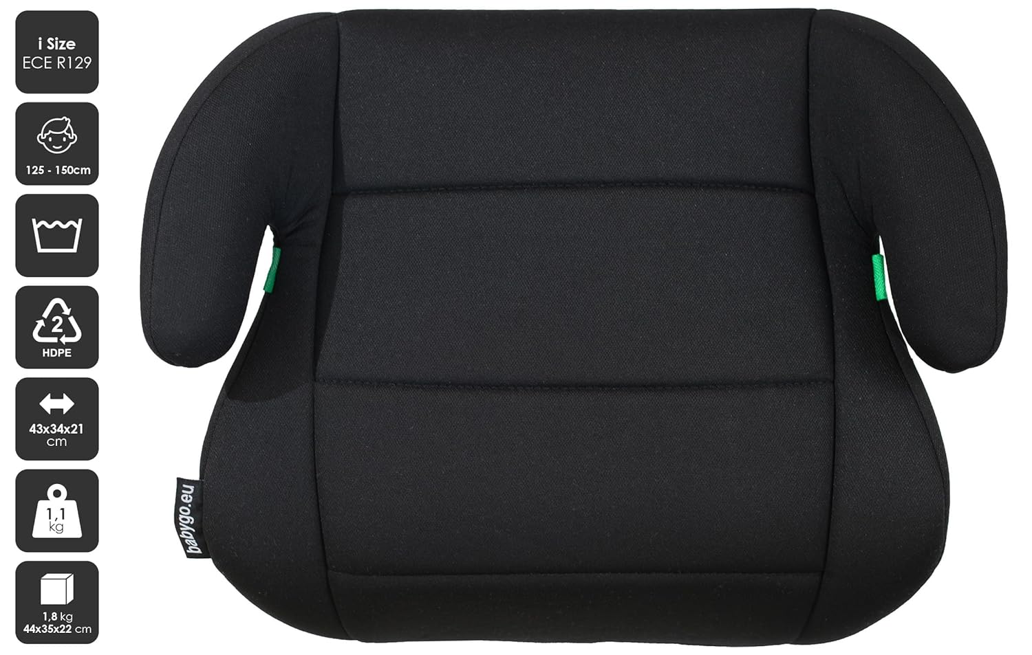 babyGO i - Size Sitzerhöhung 125–150 cm, Schwarz, R129 - zertifiziert