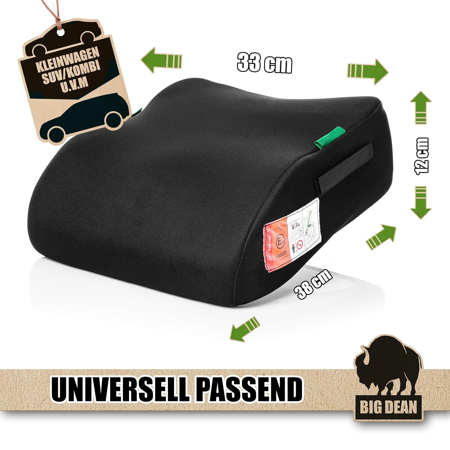 BigDean i - Size Kindersitzerhöhung R129, 135–150 cm, Schwarz