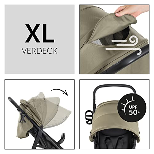Buggy Hauck Rapid 4D – bis 25 kg, kompakt faltbar, UPF 50+, Gummiräder – Olive Grün
