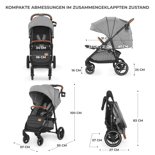 Buggy Kinderkraft GRANDE PLUS – bis 22 kg, 1 - Hand - Klappung, Liegefunktion – Grau