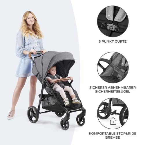 Buggy Kinderkraft GRANDE PLUS – bis 22 kg, 1 - Hand - Klappung, Liegefunktion – Grau