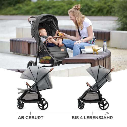 Buggy Kinderkraft GRANDE PLUS – bis 22 kg, 1 - Hand - Klappung, Liegefunktion – Grau