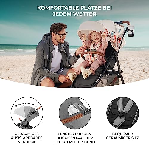 Buggy Kinderkraft GRANDE PLUS – bis 22 kg, 1 - Hand - Klappung, Liegefunktion – Grau