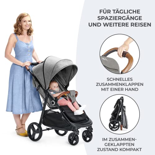 Buggy Kinderkraft GRANDE PLUS – bis 22 kg, 1 - Hand - Klappung, Liegefunktion – Grau