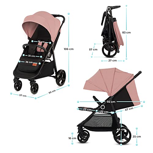 Buggy Kinderkraft GRANDE PLUS – bis 22 kg, 1 - Hand - Klappung, Liegefunktion – Rosa