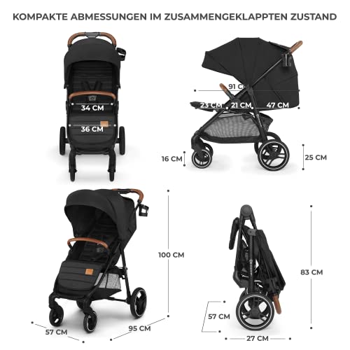 Buggy Kinderkraft GRANDE PLUS – bis 22 kg, 1 - Hand - Klappung, Liegefunktion – Schwarz