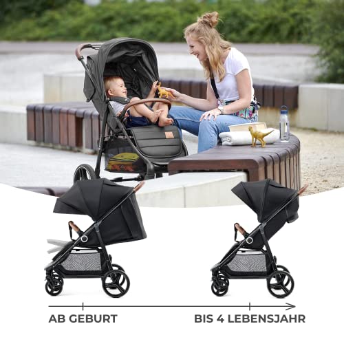 Buggy Kinderkraft GRANDE PLUS – bis 22 kg, 1 - Hand - Klappung, Liegefunktion – Schwarz
