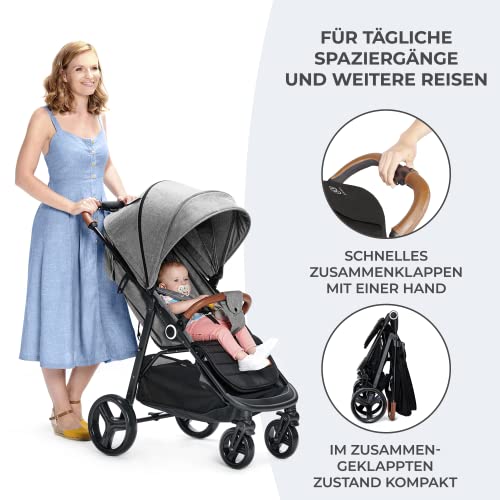 Buggy Kinderkraft GRANDE PLUS – bis 22 kg, 1 - Hand - Klappung, Liegefunktion – Schwarz