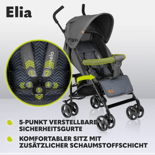 Buggy Lionelo Elia – bis 15 kg, Rücken - & Fußstütze verstellbar, mit Moskitonetz – Farbe: Grau