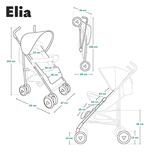 Buggy Lionelo Elia – bis 15 kg, Rücken - & Fußstütze verstellbar, mit Moskitonetz – Farbe: Grau