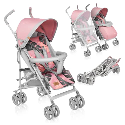Buggy Lionelo Elia – bis 15 kg, Rücken - & Fußstütze verstellbar, mit Moskitonetz – Farbe: Rosa