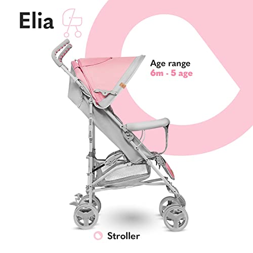 Buggy Lionelo Elia – bis 15 kg, Rücken - & Fußstütze verstellbar, mit Moskitonetz – Farbe: Rosa