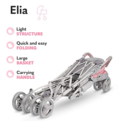 Buggy Lionelo Elia – bis 15 kg, Rücken - & Fußstütze verstellbar, mit Moskitonetz – Farbe: Rosa