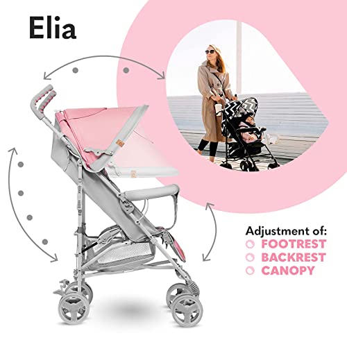 Buggy Lionelo Elia – bis 15 kg, Rücken - & Fußstütze verstellbar, mit Moskitonetz – Farbe: Rosa