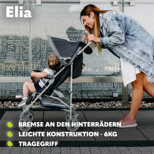 Buggy Lionelo Elia – bis 15 kg, Rücken - & Fußstütze verstellbar, mit Moskitonetz – Farbe: Schwarz