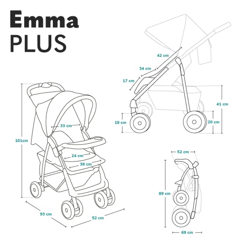 Buggy Lionelo Emma Plus – bis 15 kg, leicht & kompakt, mit großem Korb – Schwarz