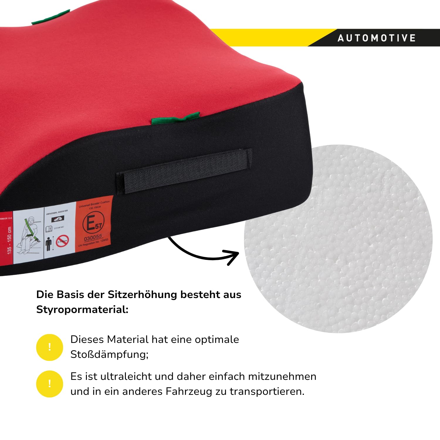 Dunlop Kindersitzerhöhung R129, 135–150 cm, Rot, Waschbarer Bezug