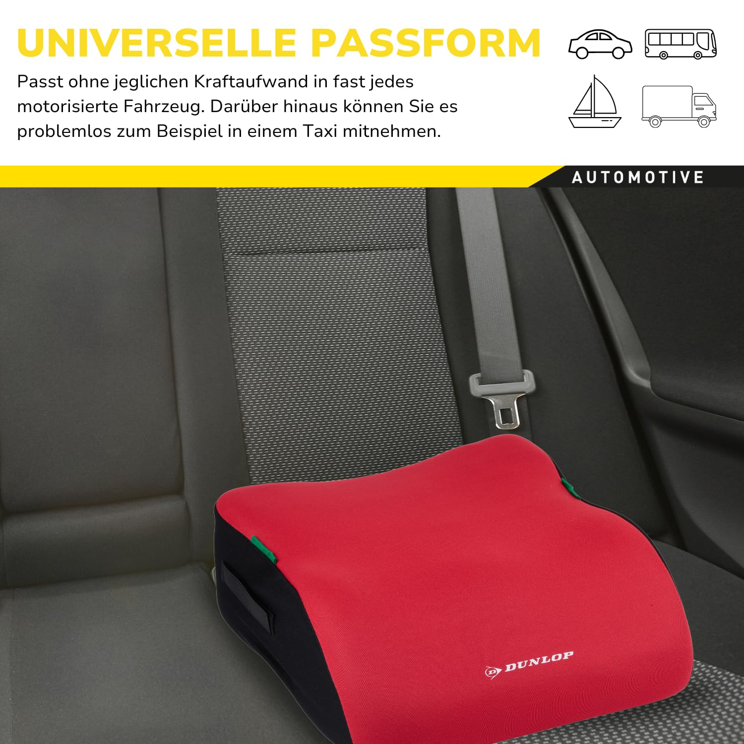 Dunlop Kindersitzerhöhung R129, 135–150 cm, Rot, Waschbarer Bezug