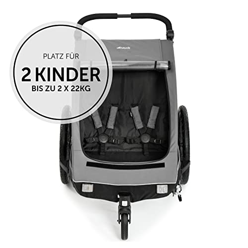 Fahrradanhänger Hauck Dryk Duo – für 2 Kinder, mit Buggyrad & Fahne – Grau