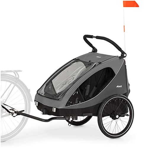 Fahrradanhänger Hauck Dryk Duo – für 2 Kinder, mit Buggyrad & Fahne – Grau