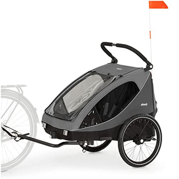 Fahrradanhänger Hauck Dryk Duo – für 2 Kinder, mit Buggyrad & Fahne – Grau