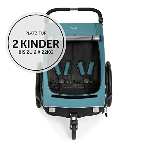 Fahrradanhänger Hauck Dryk Duo – für 2 Kinder, mit Buggyrad & Fahne – Petrol