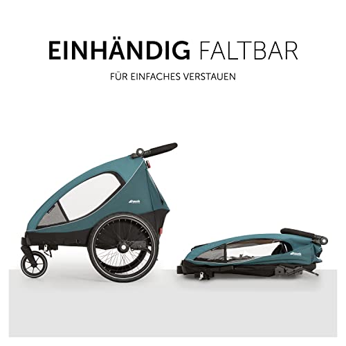 Fahrradanhänger Hauck Dryk Duo – für 2 Kinder, mit Buggyrad & Fahne – Petrol