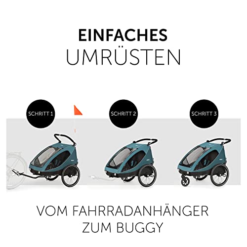 Fahrradanhänger Hauck Dryk Duo – für 2 Kinder, mit Buggyrad & Fahne – Petrol