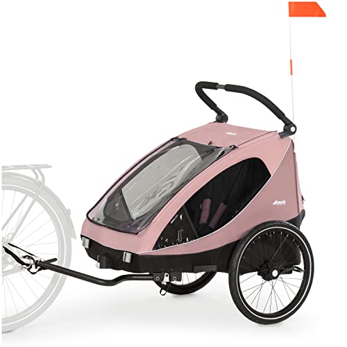 Fahrradanhänger Hauck Dryk Duo – für 2 Kinder, mit Buggyrad & Fahne – Rosa