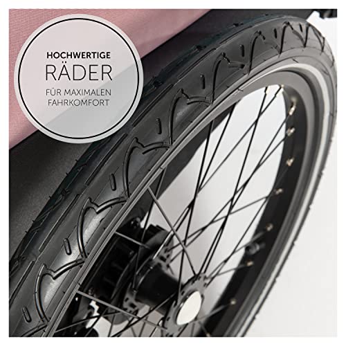 Fahrradanhänger Hauck Dryk Duo – für 2 Kinder, mit Buggyrad & Fahne – Rosa
