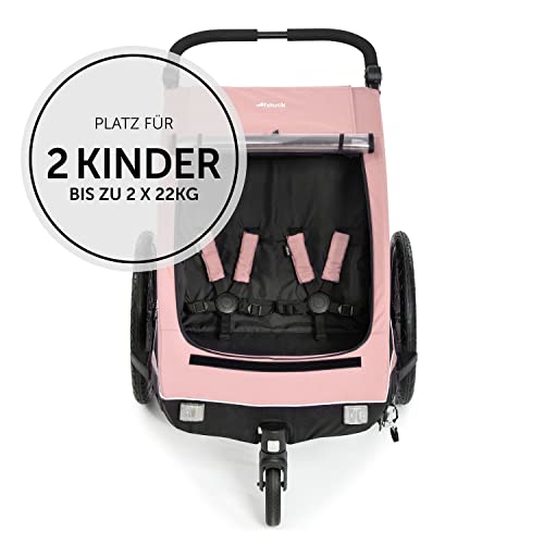 Fahrradanhänger Hauck Dryk Duo – für 2 Kinder, mit Buggyrad & Fahne – Rosa