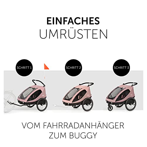Fahrradanhänger Hauck Dryk Duo – für 2 Kinder, mit Buggyrad & Fahne – Rosa