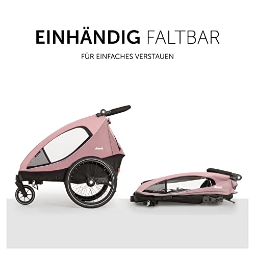 Fahrradanhänger Hauck Dryk Duo – für 2 Kinder, mit Buggyrad & Fahne – Rosa