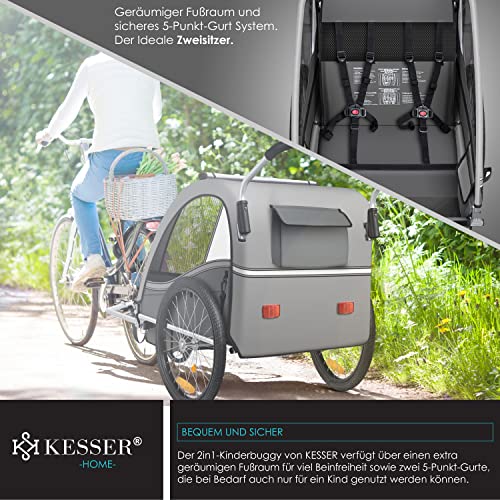 Fahrradanhänger KESSER® Sport - RX 2 - in - 1 – Joggerfunktion, für 1–2 Kinder – Hellgrau