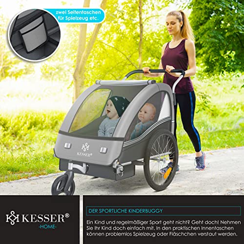 Fahrradanhänger KESSER® Sport - RX 2 - in - 1 – Joggerfunktion, für 1–2 Kinder – Hellgrau