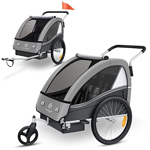 Fahrradanhänger KESSER® Sport - RX 2 - in - 1 – Joggerfunktion, für 1–2 Kinder – Hellgrau