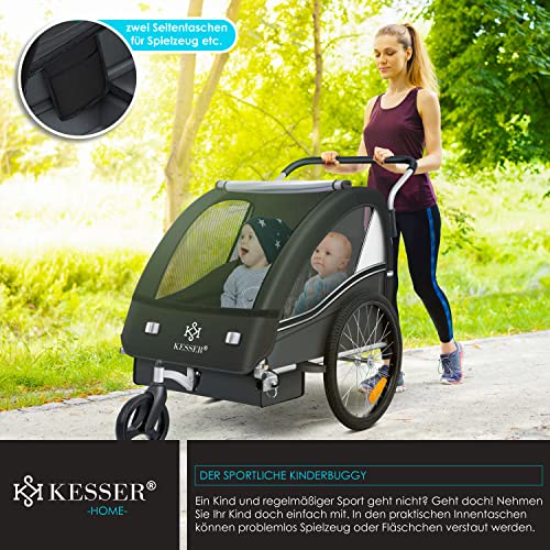 Fahrradanhänger KESSER® Sport - RX 2 - in - 1 – mit Joggerfunktion & Sicherheitsgurt – Schwarz/Grau