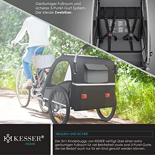 Fahrradanhänger KESSER® Sport - RX 2 - in - 1 – mit Joggerfunktion & Sicherheitsgurt – Schwarz/Grau