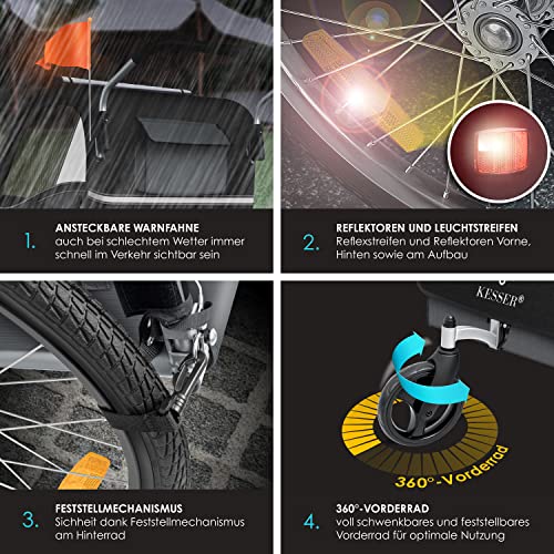Fahrradanhänger KESSER® Sport - RX 2 - in - 1 – mit Joggerfunktion & Sicherheitsgurt – Schwarz/Grau