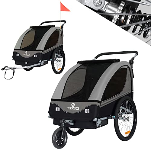 Fahrradanhänger Tiggo S2 2 - in - 1 – mit Federung & Joggerfunktion, 360° drehbar – Grau