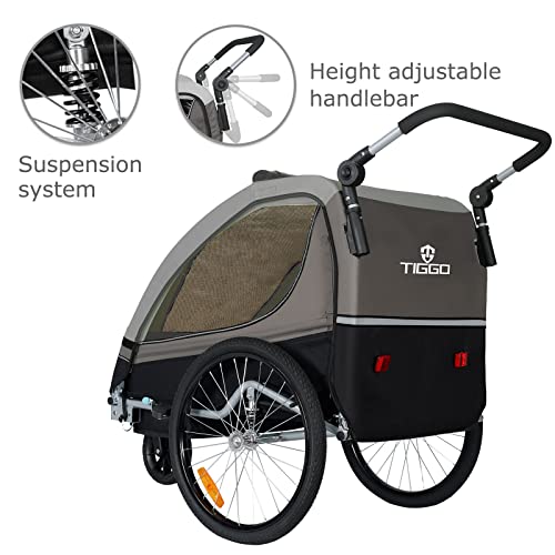 Fahrradanhänger Tiggo S2 2 - in - 1 – mit Federung & Joggerfunktion, 360° drehbar – Grau