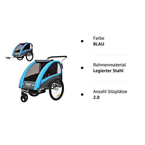 Fahrradanhänger Tiggo VS 2 - in - 1 – mit Federung & Buggy - Set – Blau