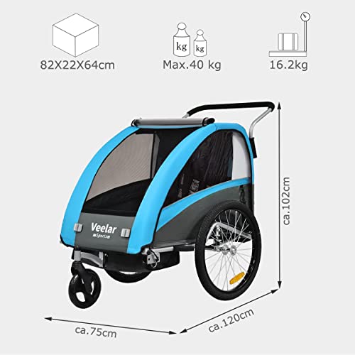 Fahrradanhänger Tiggo VS 2 - in - 1 – mit Federung & Buggy - Set – Blau
