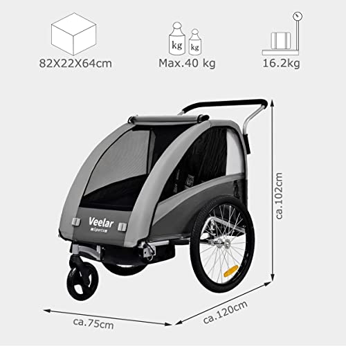 Fahrradanhänger Tiggo VS 2 - in - 1 – mit Federung & Buggy - Set – Grau