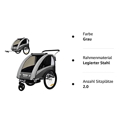 Fahrradanhänger Tiggo VS 2 - in - 1 – mit Federung & Buggy - Set – Grau