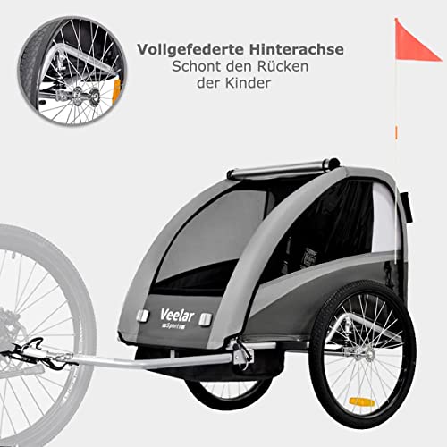 Fahrradanhänger Tiggo VS 2 - in - 1 – mit Federung & Buggy - Set – Grau