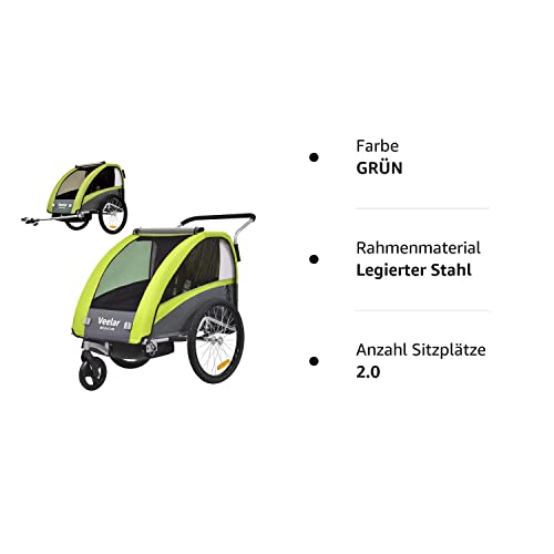 Fahrradanhänger Tiggo VS 2 - in - 1 – mit Federung & Buggy - Set – Grün