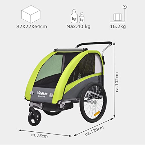 Fahrradanhänger Tiggo VS 2 - in - 1 – mit Federung & Buggy - Set – Grün